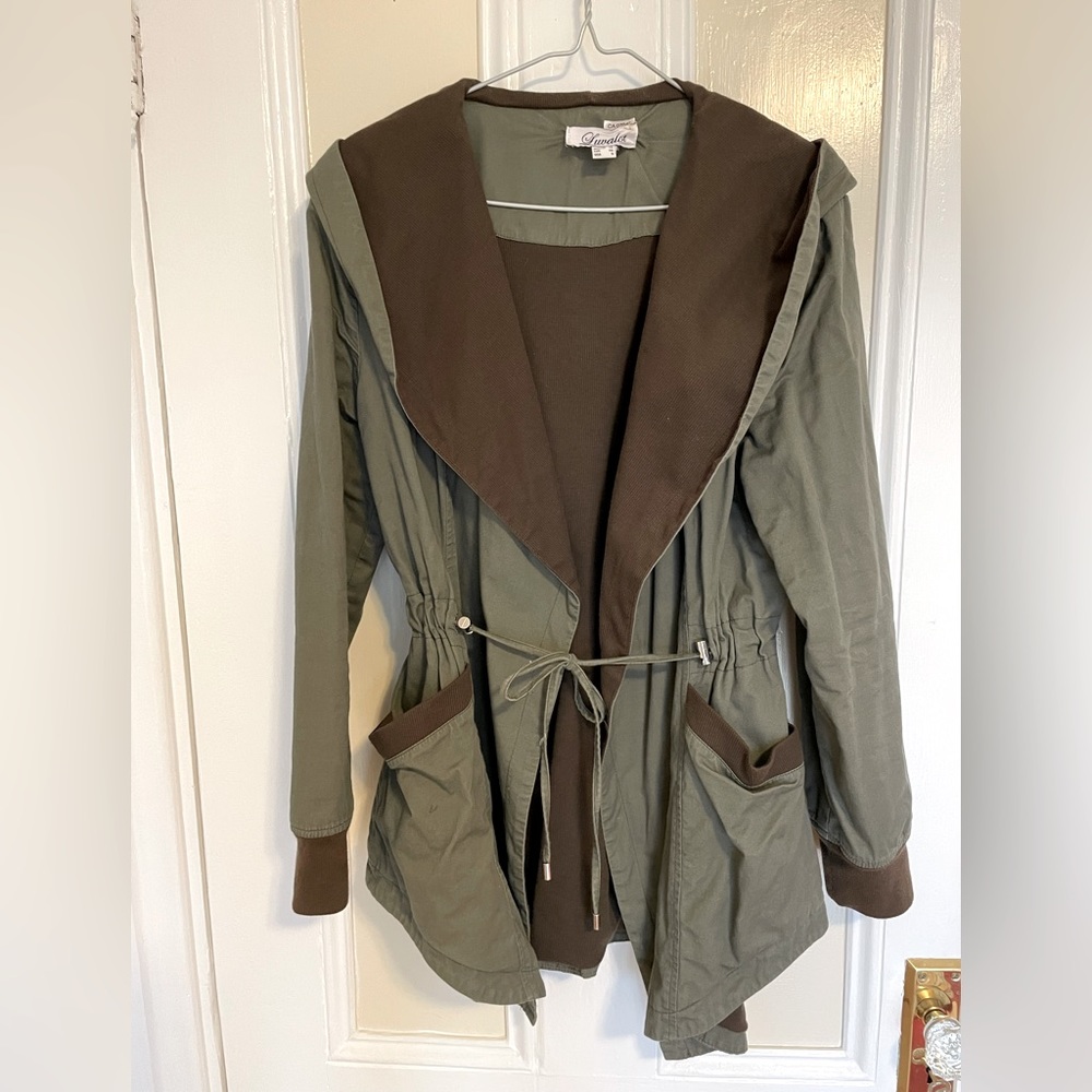 LUVALOT hooded army green shawl jacket, size US 6.